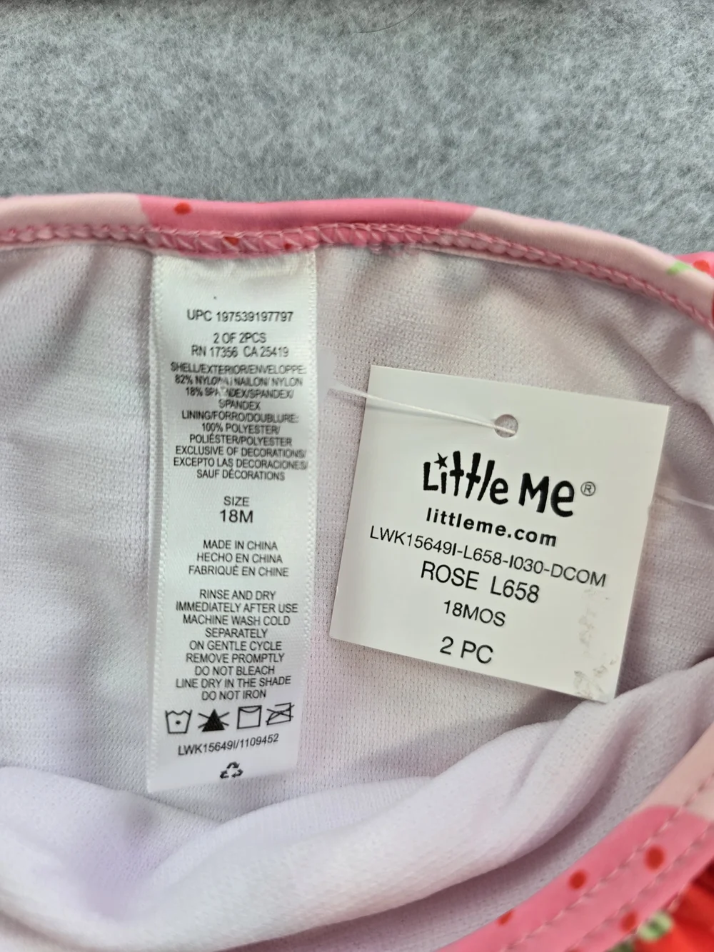 NWT Little Me Strawberry Print Ruffle Two-Piece Girls Swimsuit - Pink & Red 18M